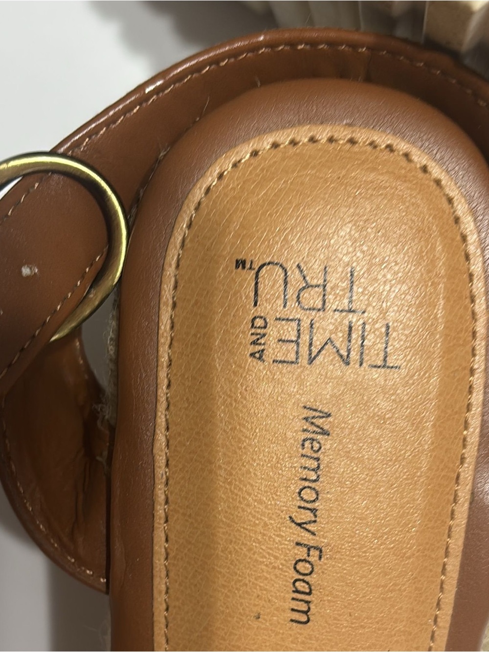 Time and Tru Brown Tan Slip-On Memory Foam Sandals with Buckle
